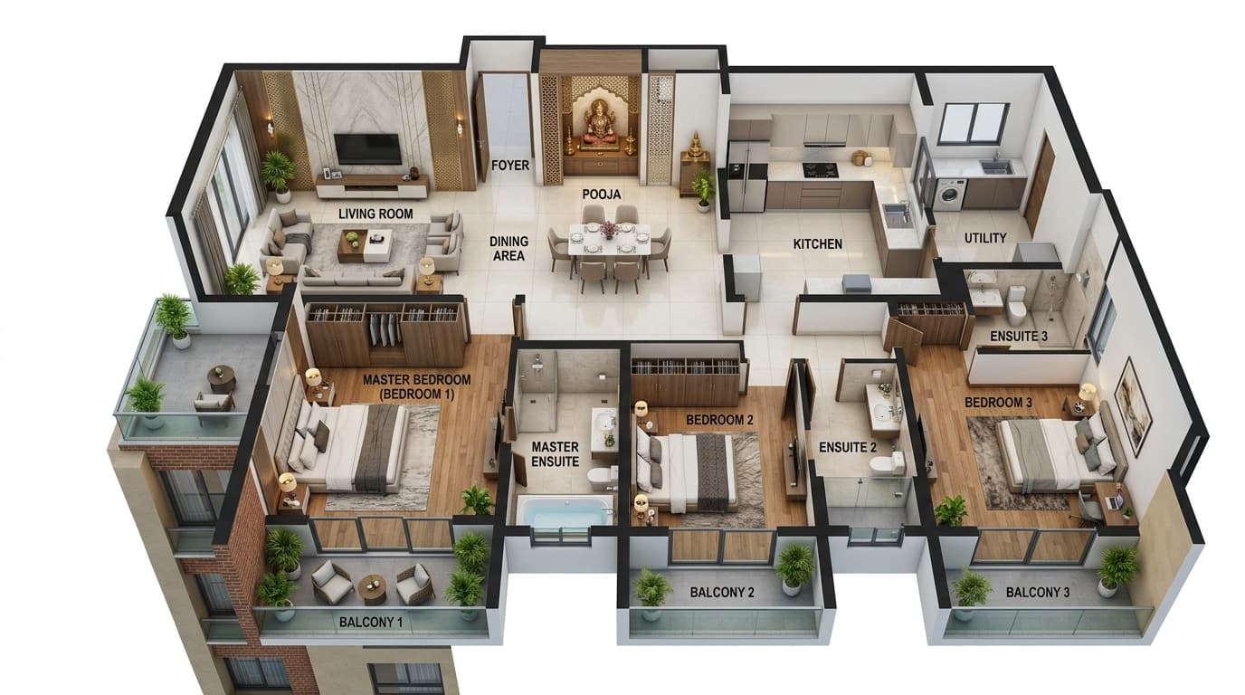 3D Isometric Spatial Layout & Flow