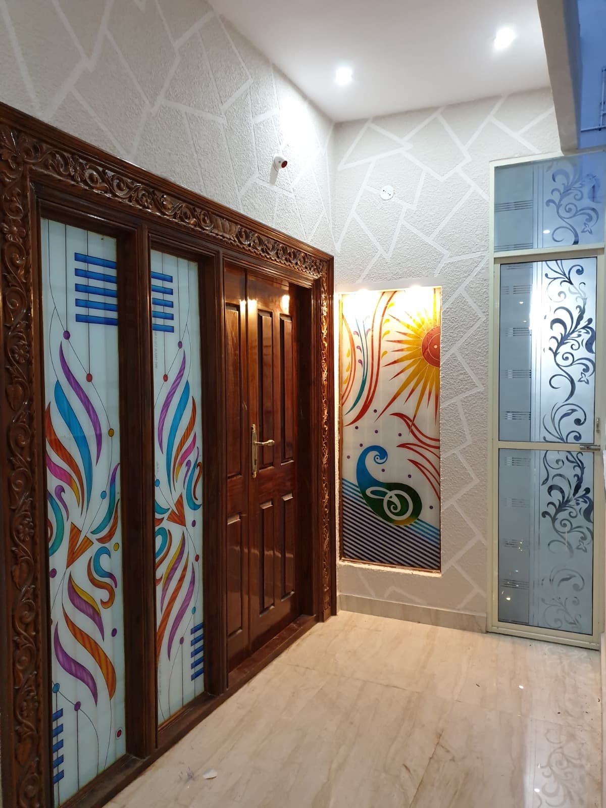 Handcrafted Teakwood Main Door & Art Glass